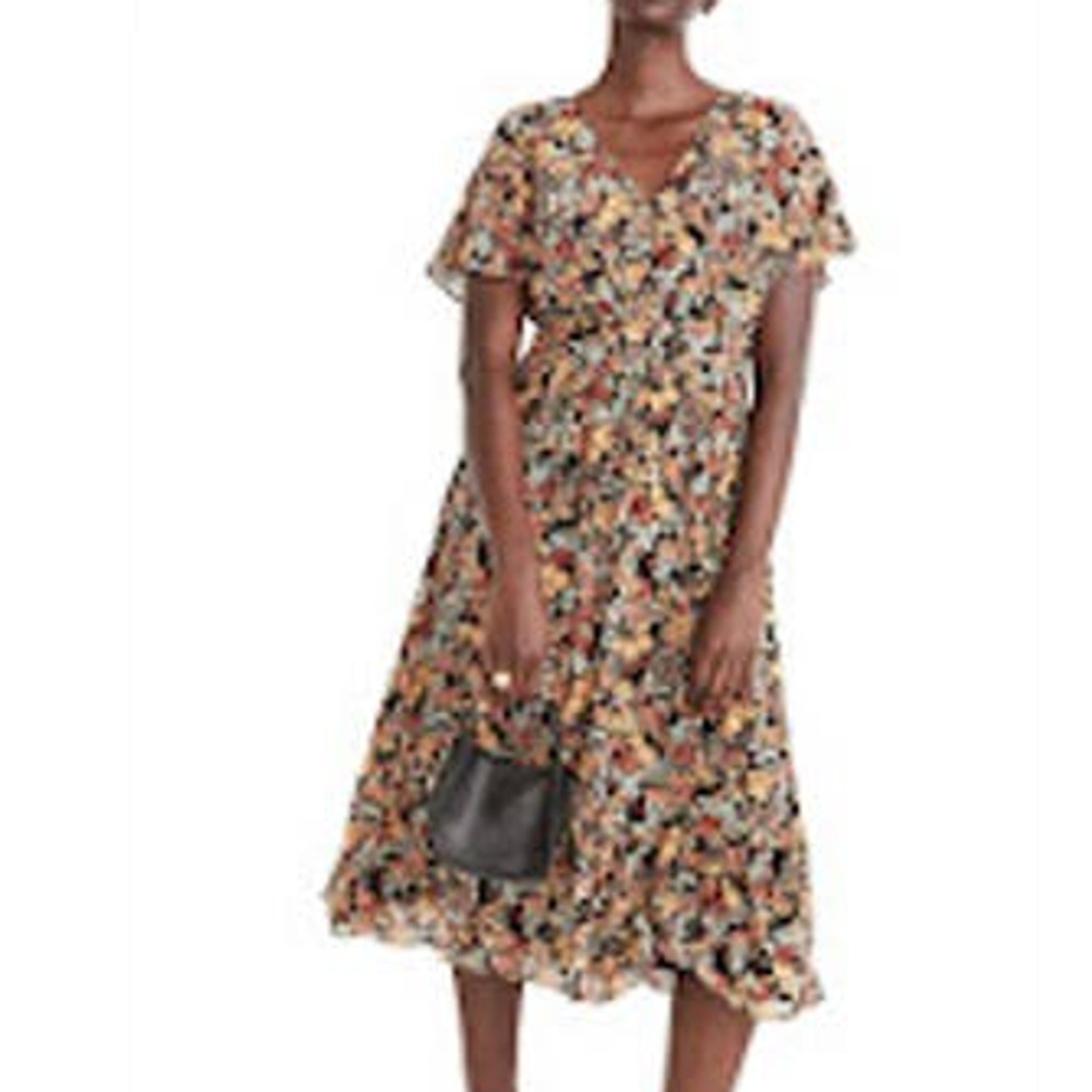 Madewell Dolman sleeve ruffle hem midi floral dress womens size 10